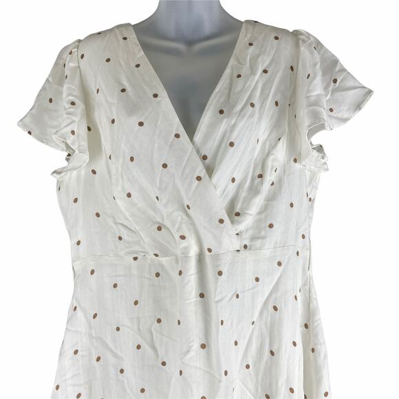 City Chic Polka Dot Sweet Doll Dress White Toffee Size S/ 16 - Picture 3 of 8